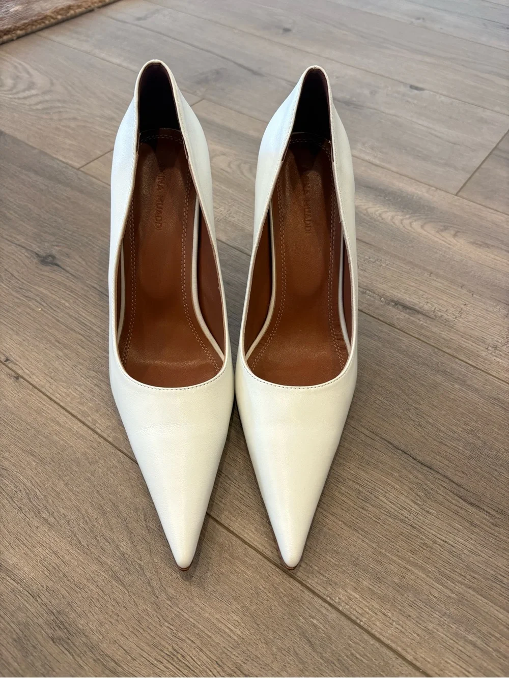 NEW Amina Muaddi White Nappa Pointed Barbara Stiletto Pump